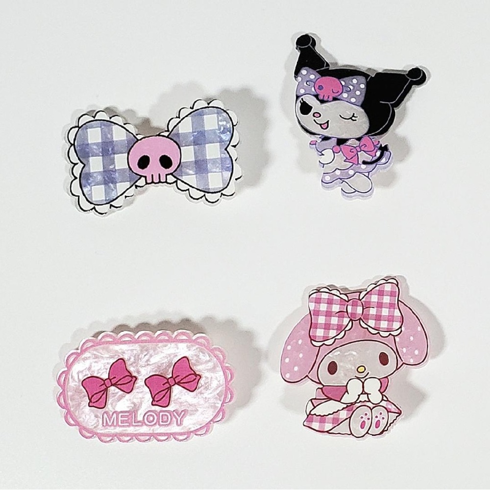 ⭐️ Sanrio Characters Lot of 4 Resin Charm Hair Clips • Kuromi My Melody • 2 Sets